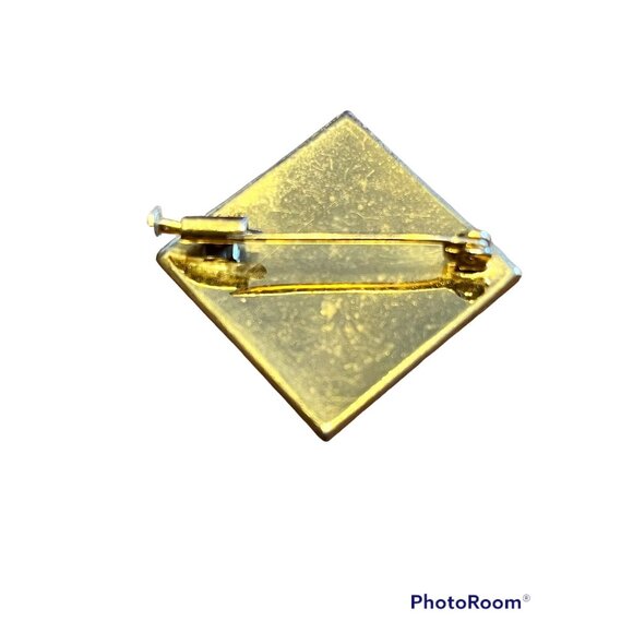 Damascene Square Brooch 1.5 in Black Gold Floral Bird Motif Japanese Vintage - Picture 2 of 3